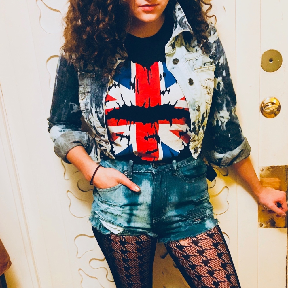 High waisted hand dyed denim cutoff shorts